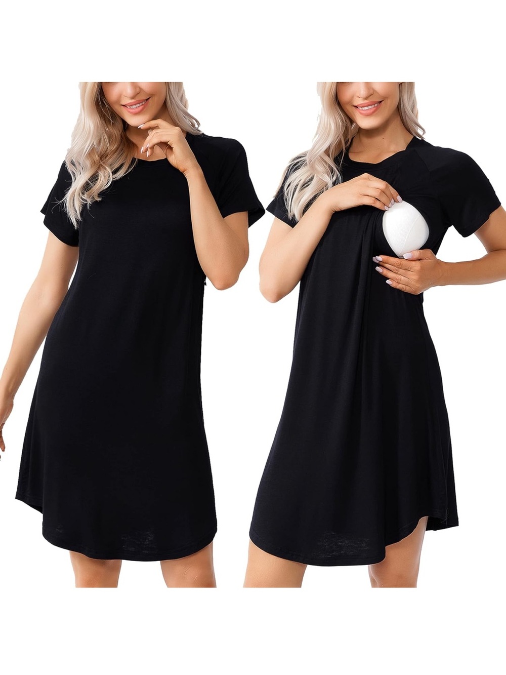 Black Short Sleeve Nursing Nightdress XL